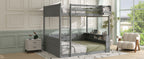 Queen Size Wooden Bunk Bed with Built-in Shelves and Storage
