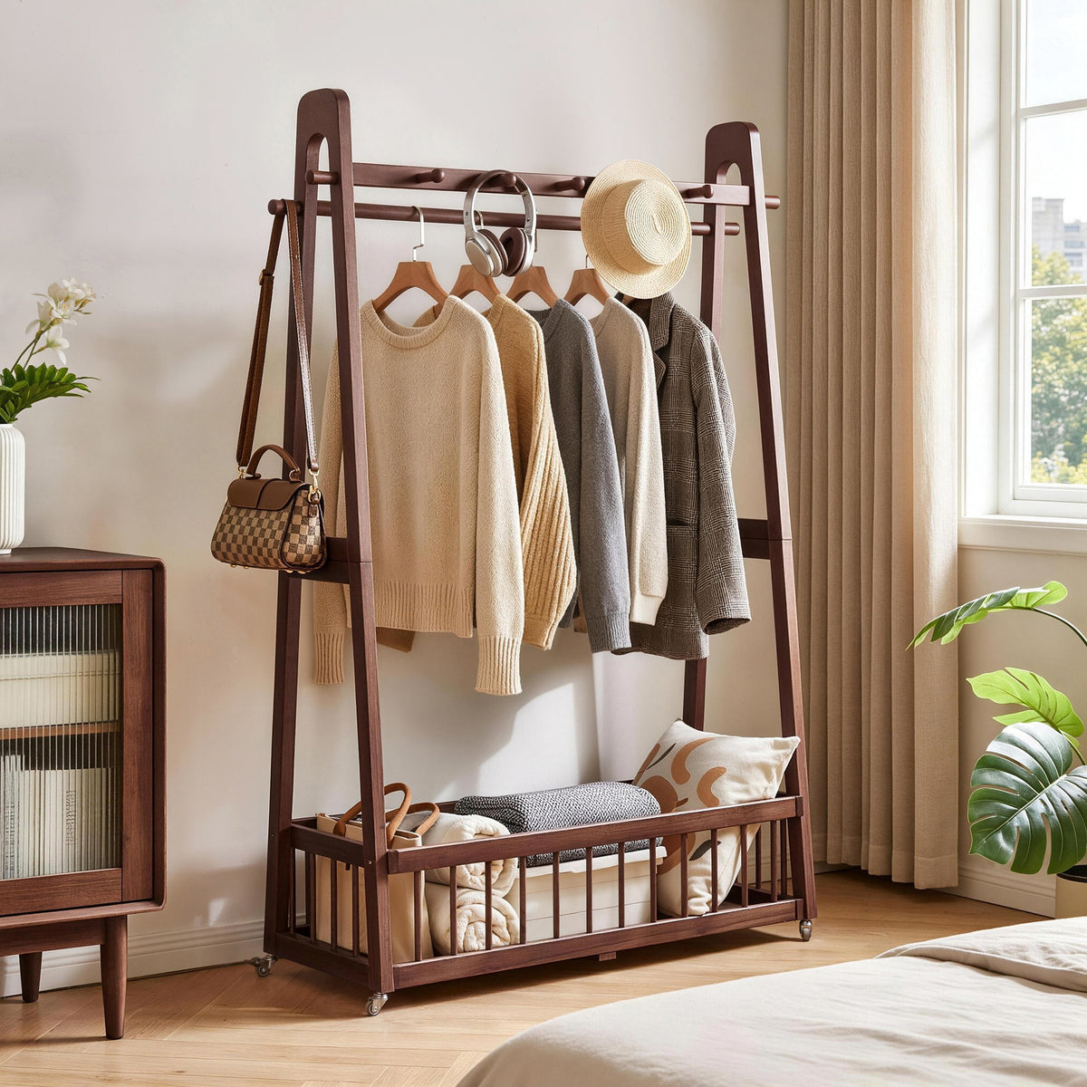 Solid Wood Freestanding Clothing Garment Rack