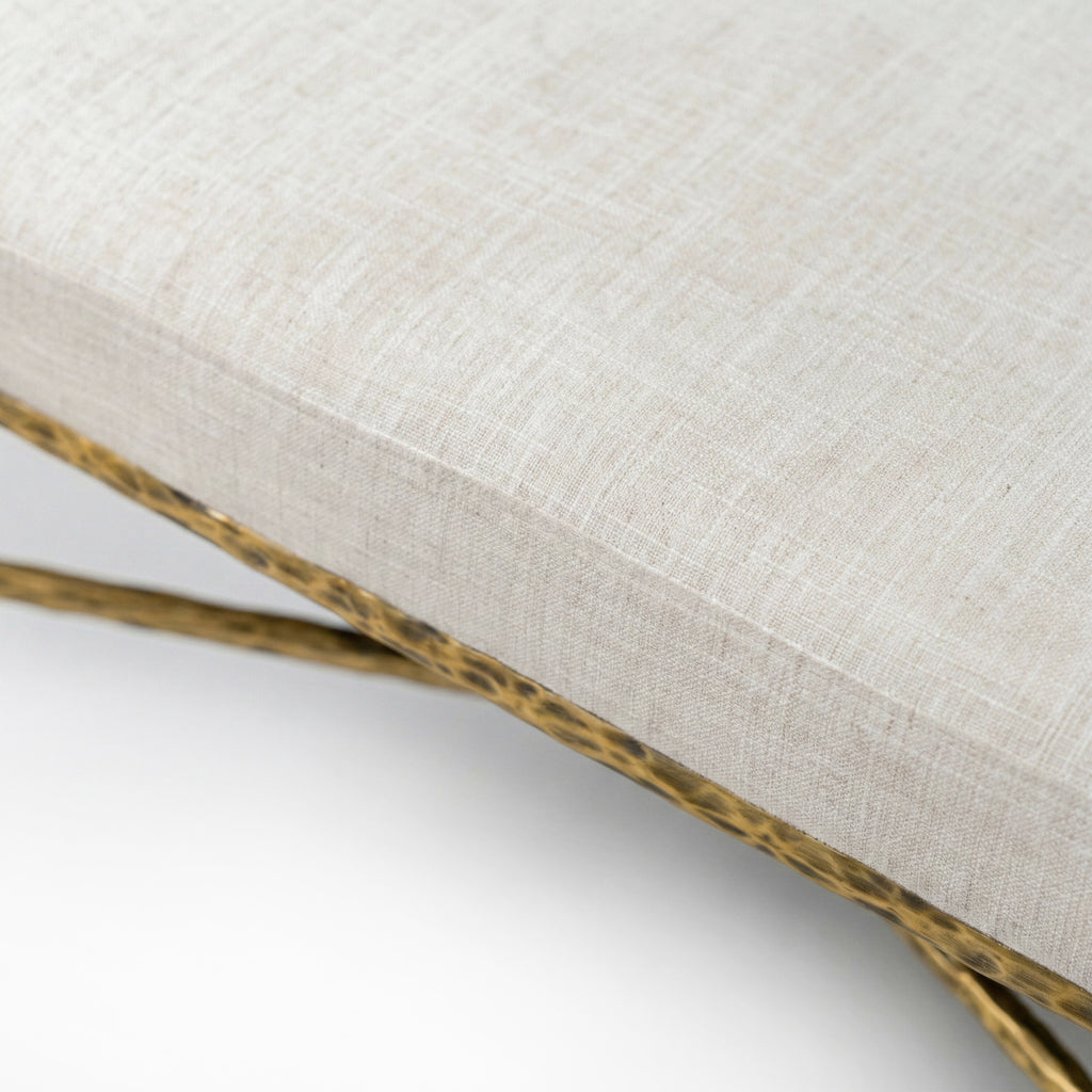 Matte Gold Upholstered Bench with Forged Steel Frame, 48 Inches