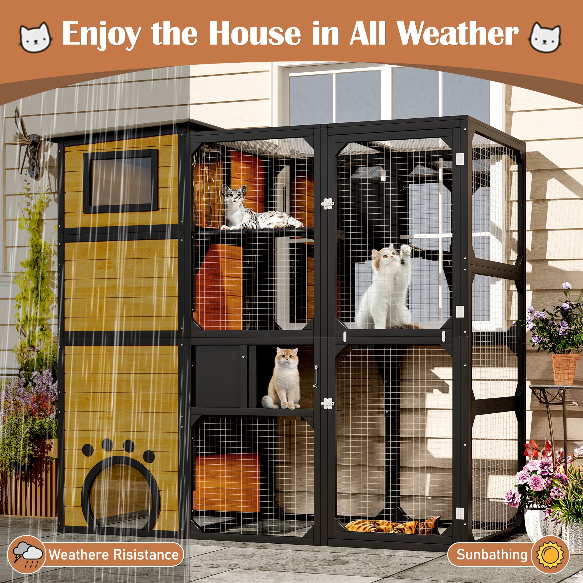 GO Large Cat Catio - 4 Tiers Cat Enclosure for Outdoor Spaces