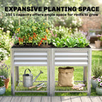 Outsunny Galvanized Steel Raised Garden Bed with Storage Shelf