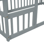 Twin Wood House-Shaped Floor Bed with Fence, Guardrails