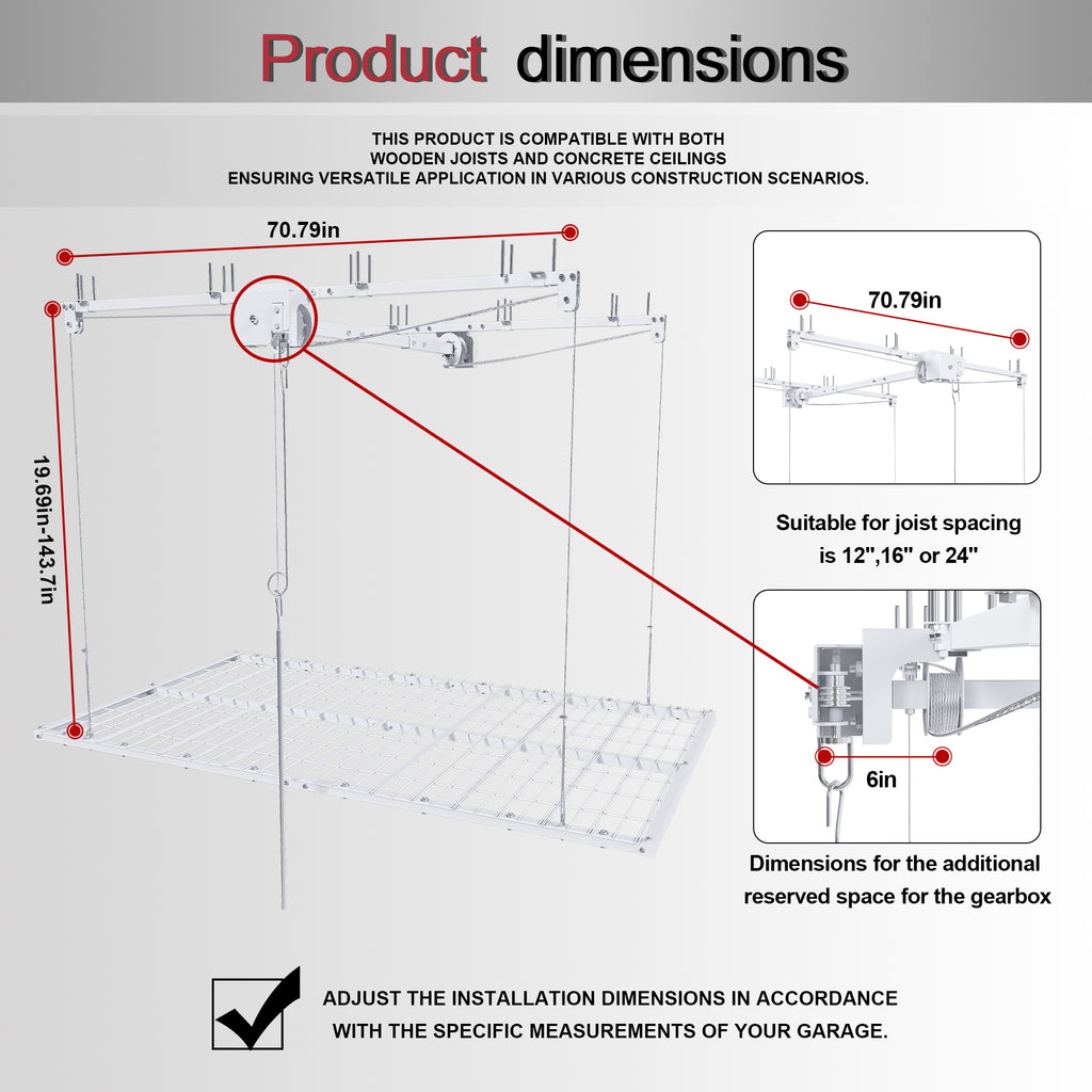 White Overhead Garage Storage Rack 4x8 FT for High Ceilings