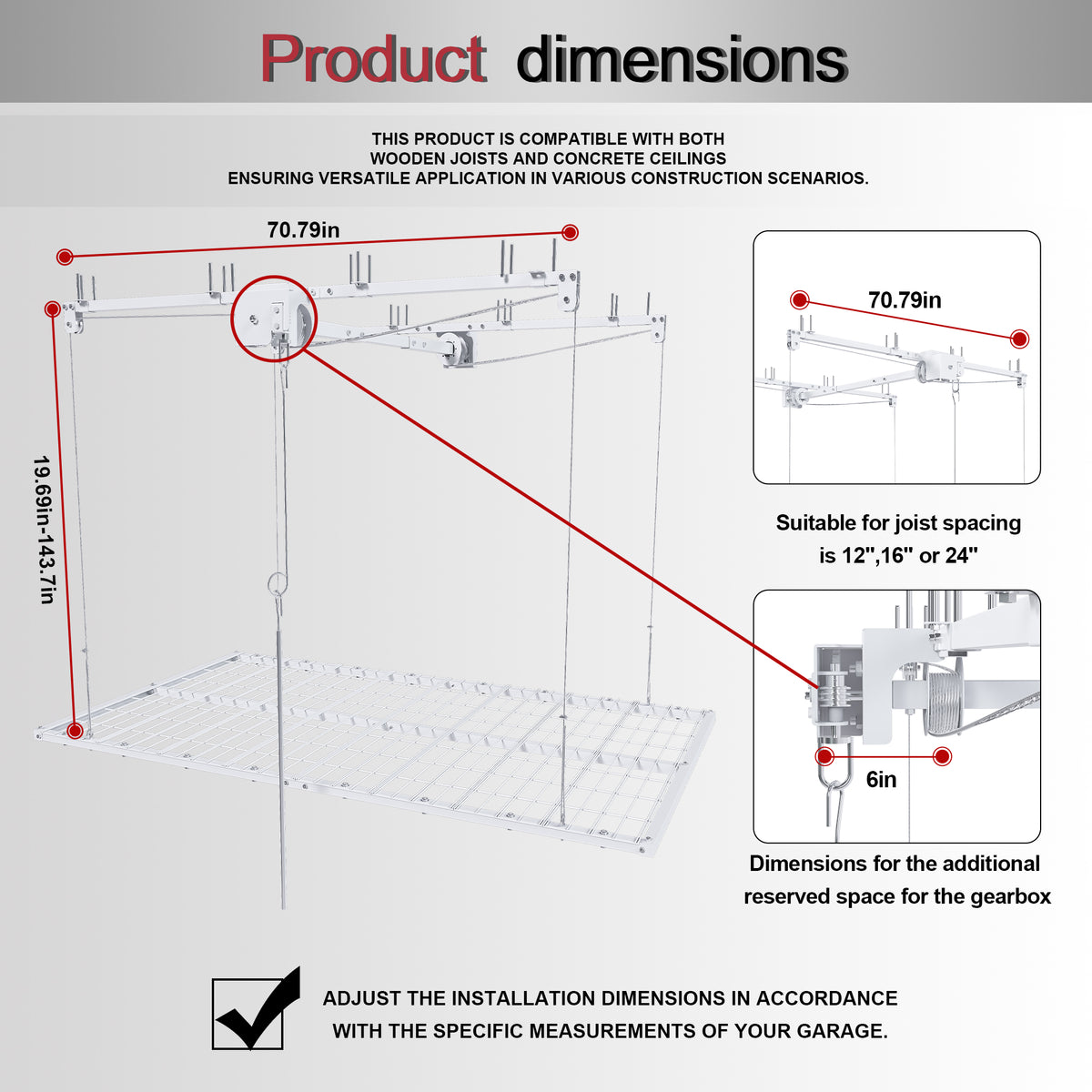 White Overhead Garage Storage Rack 4x8 FT for High Ceilings