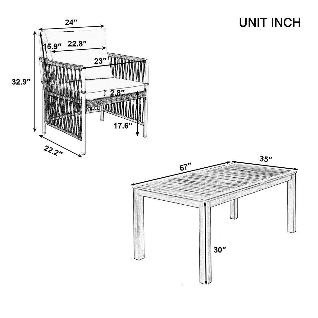 TOPMAX Patio 5pcs Wooden Dining Table Set