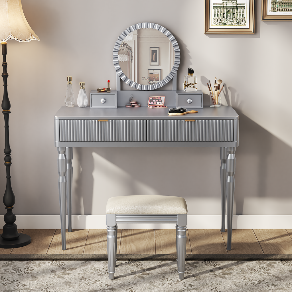 Luxury Vanity Desk with Round Mirror