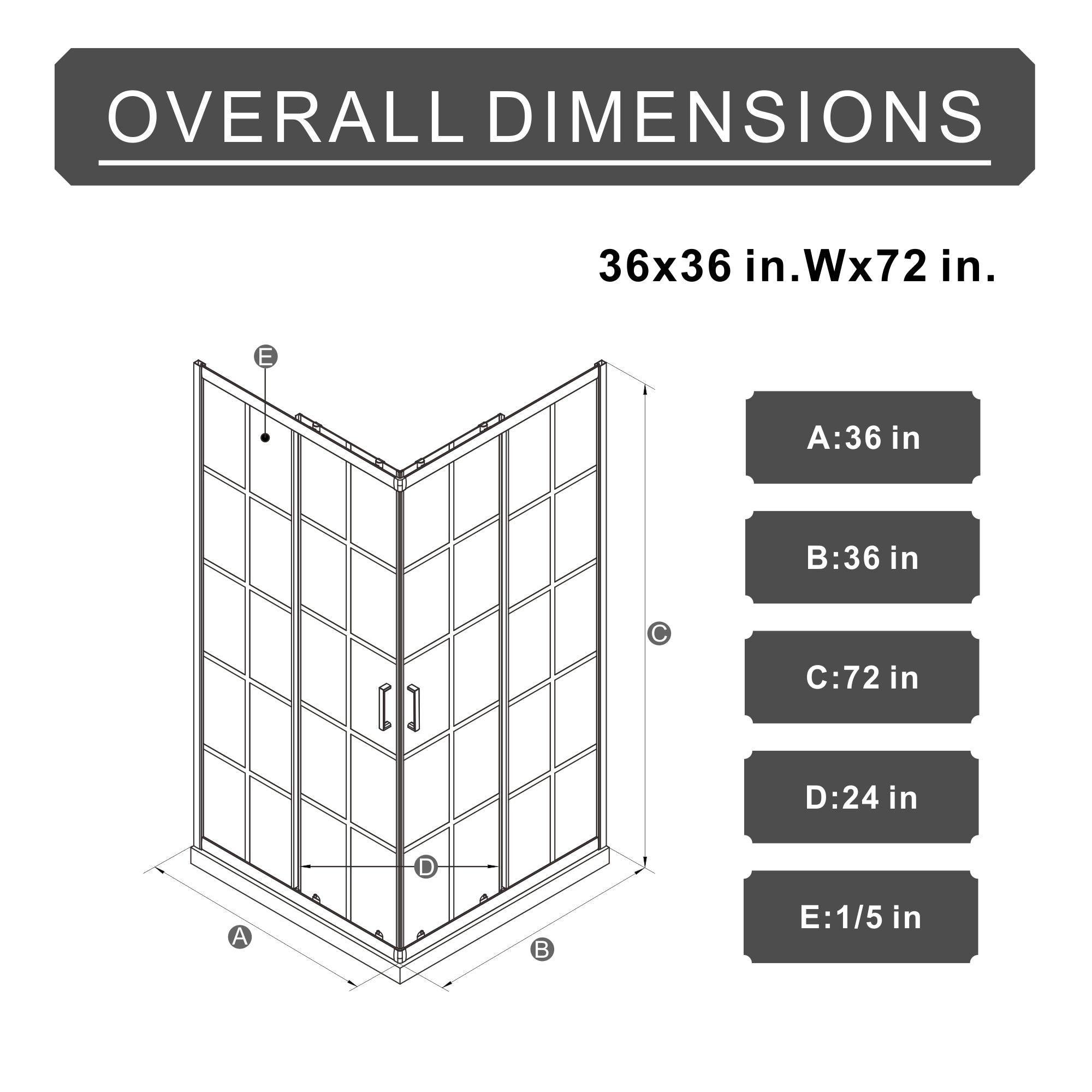 Goodyo Corner Shower Door 36 in. D x 36 in. W x 72 in. H