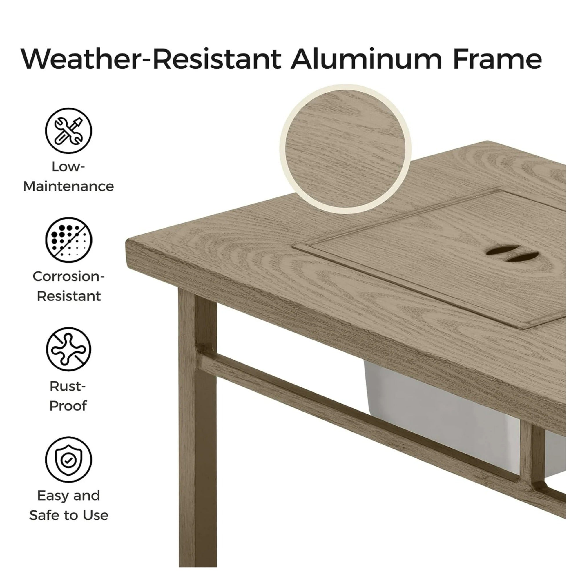 47" 3-in-1 Outdoor Aluminum Fire Pit Table