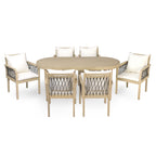 7-Piece Outdoor Acacia Wood Dining Set with Rope-Woven Armchairs