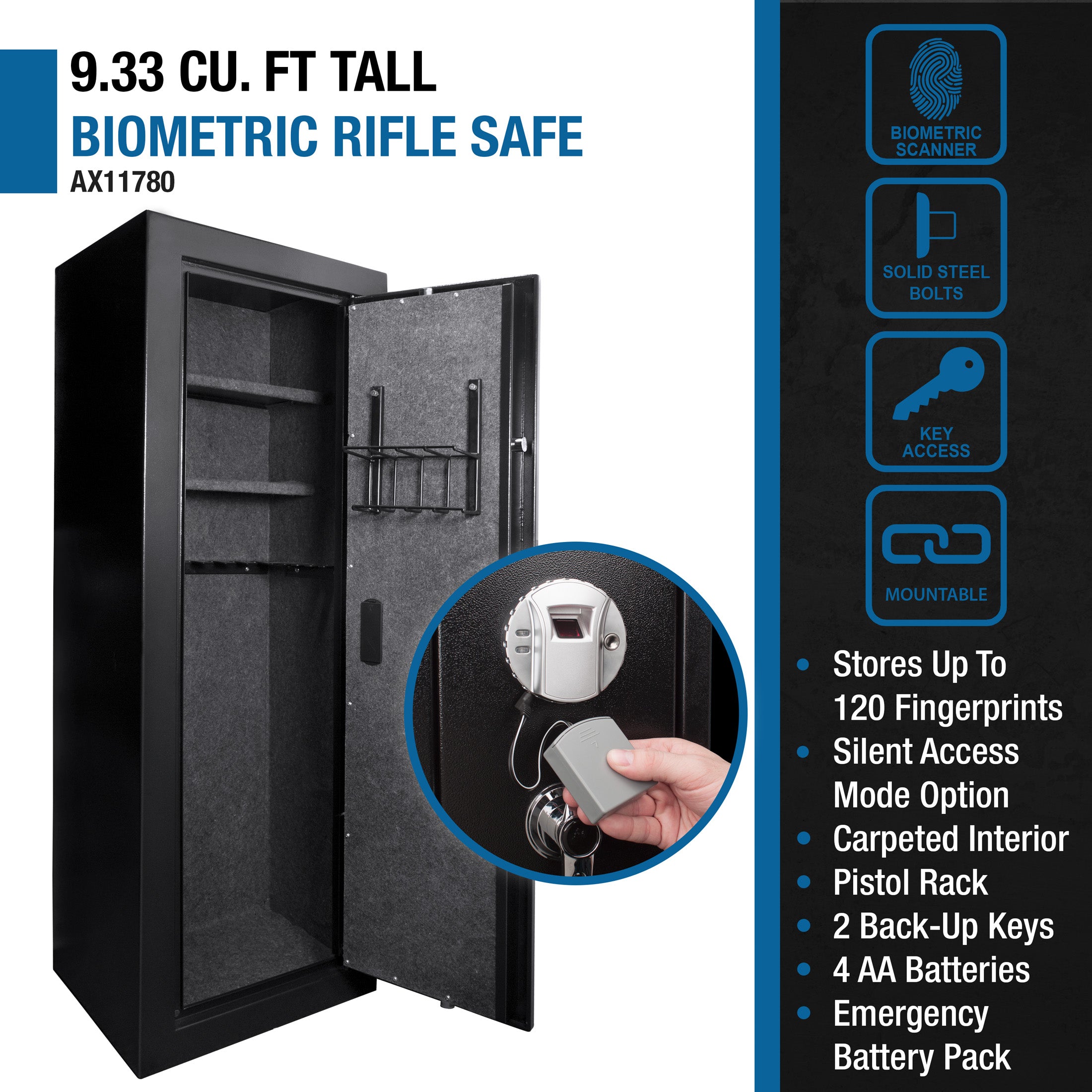 9.33 Cubic Ft Tall Biometric Rifle Safe