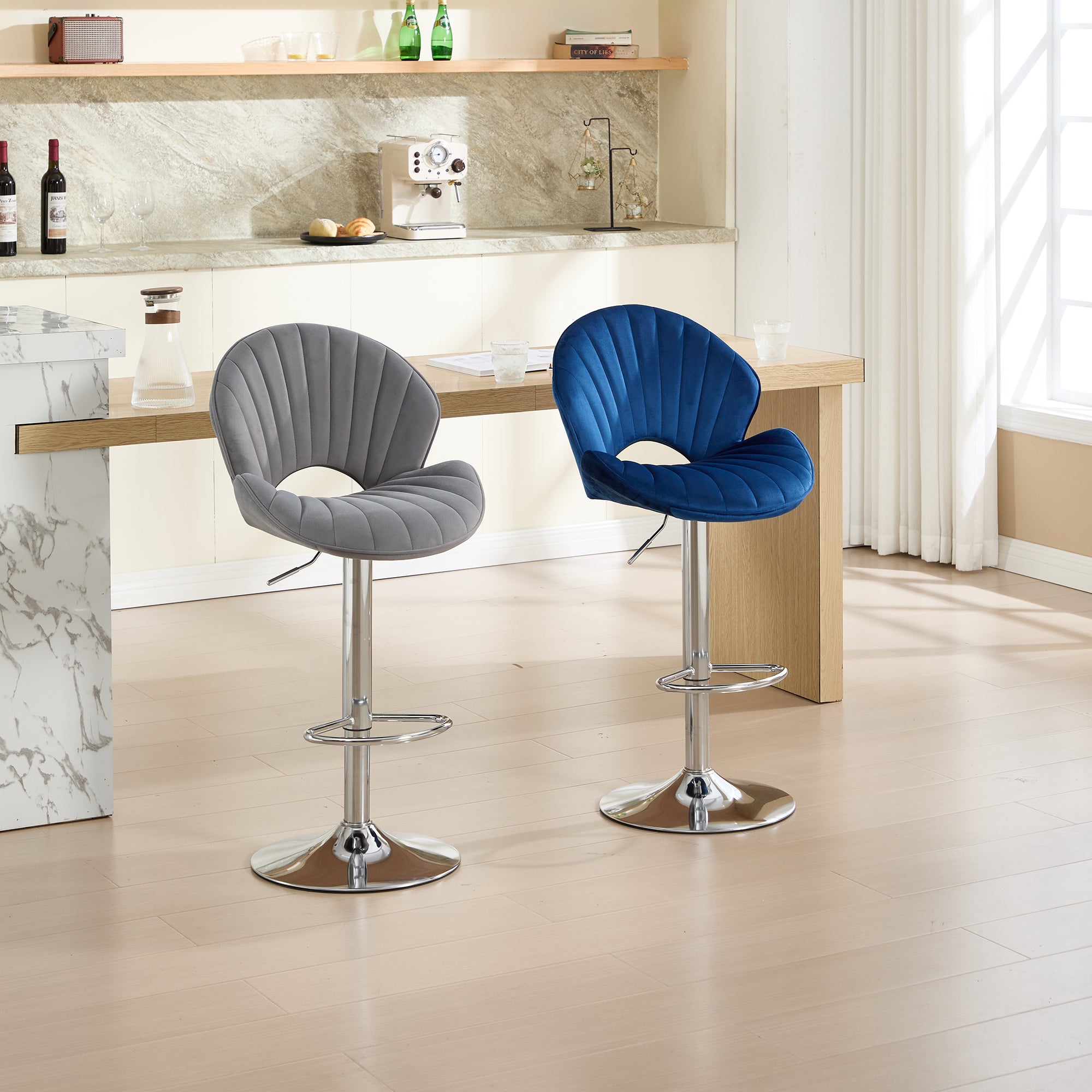 Bar Stools Set of 2 - Adjustable with Back and Footrest