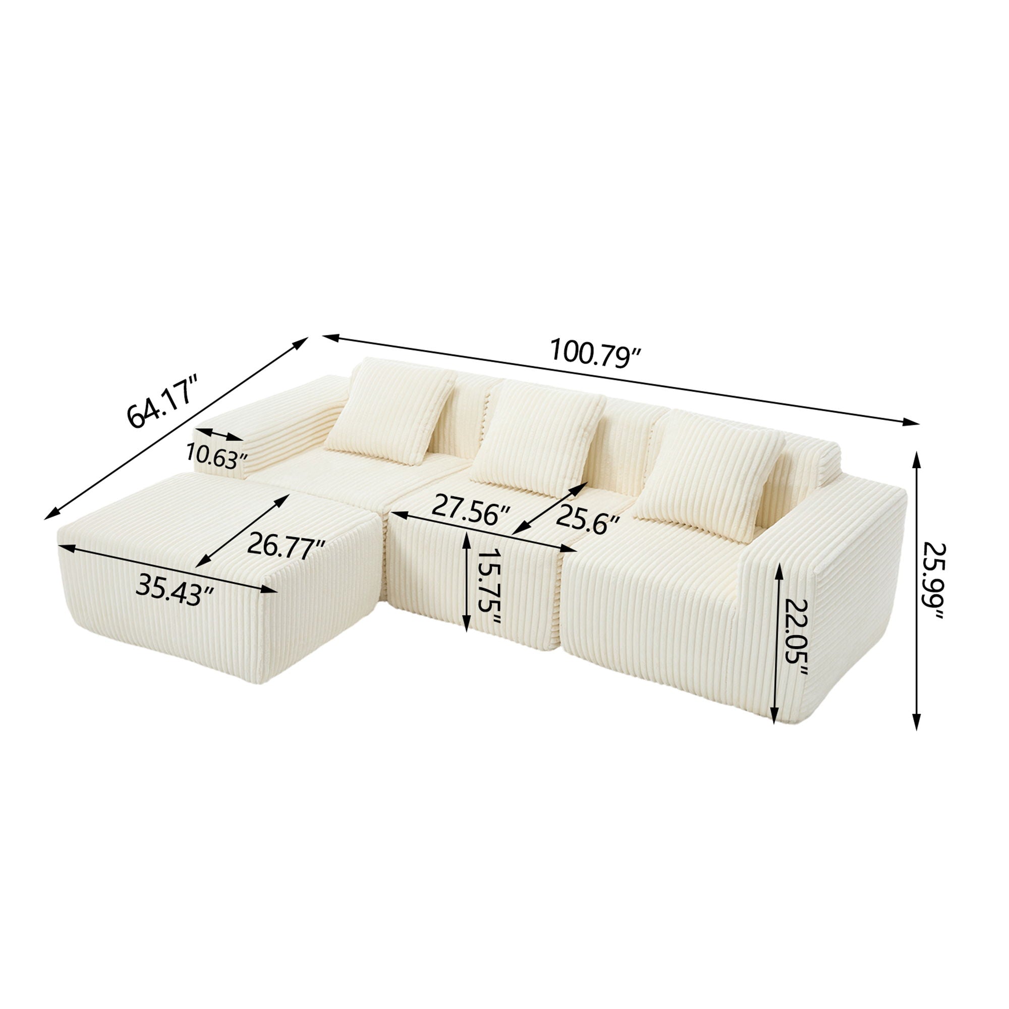 L-Shape Modern Minimalist Modular Sectional Sofa with Deep Seats