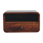 Large Floating Bedside, Curve Open Upper Slot, 1 Drawer, Chestnut