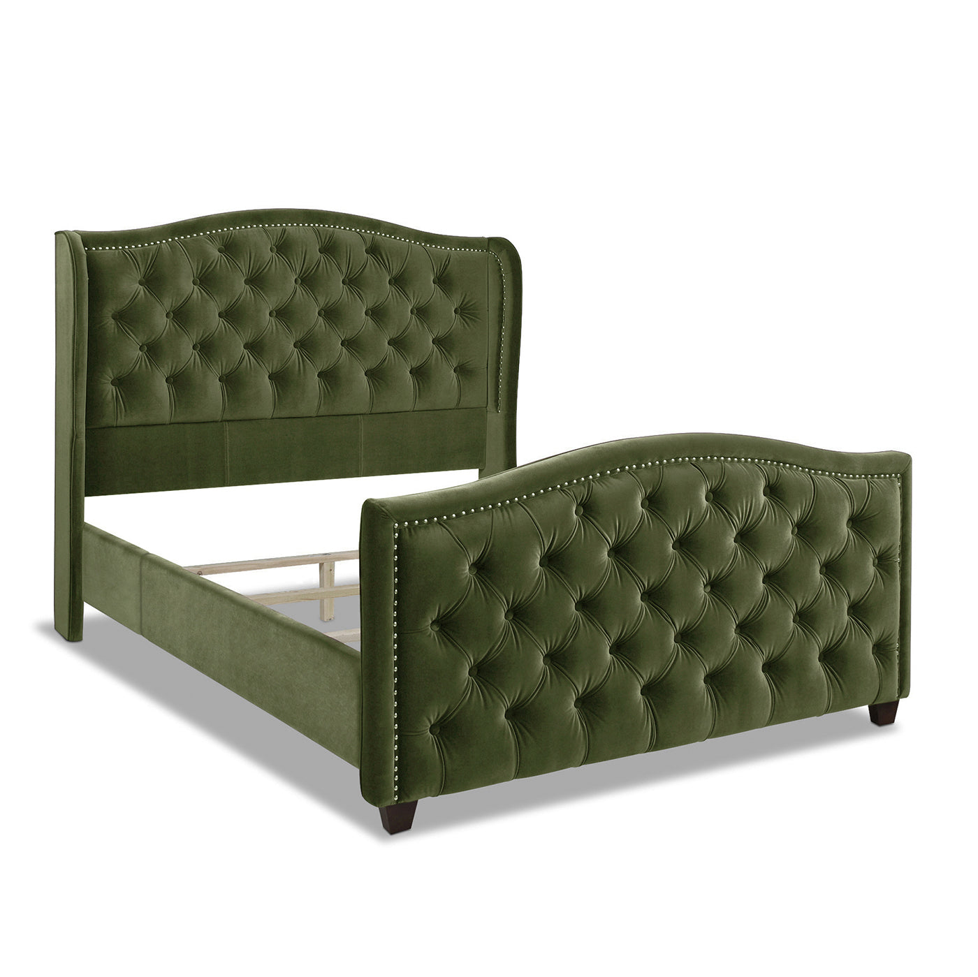 Marcella Upholstered Shelter Headboard Bed Set, Queen, Olive
