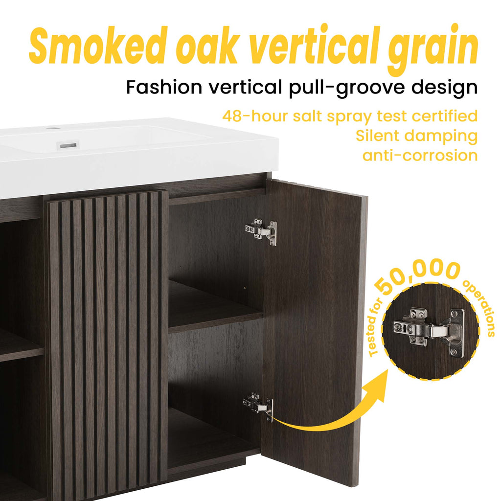 GALAN 60-Inch Bathroom Vanity with Double Sinks, Smoked Oak