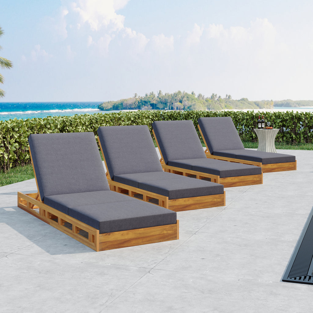 Lounge Chaise Set, Acacia Solid Wood with Lounge Cushion (Dark)