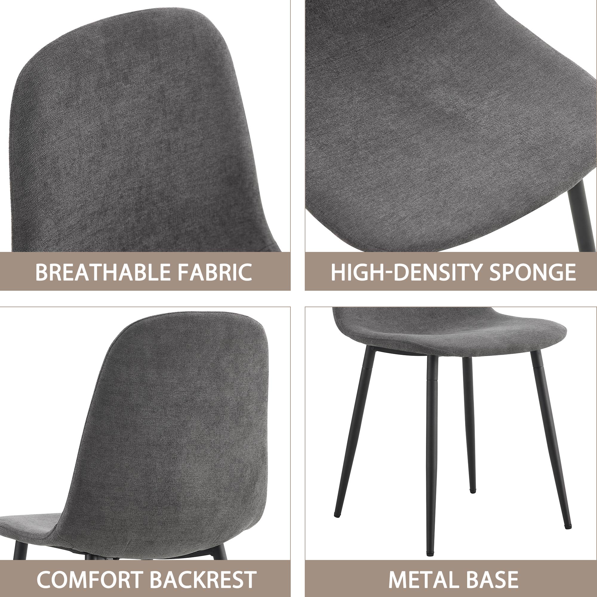 Comfortable Linen-Cotton Dining Chair Set - Six Pieces in Dark Gray