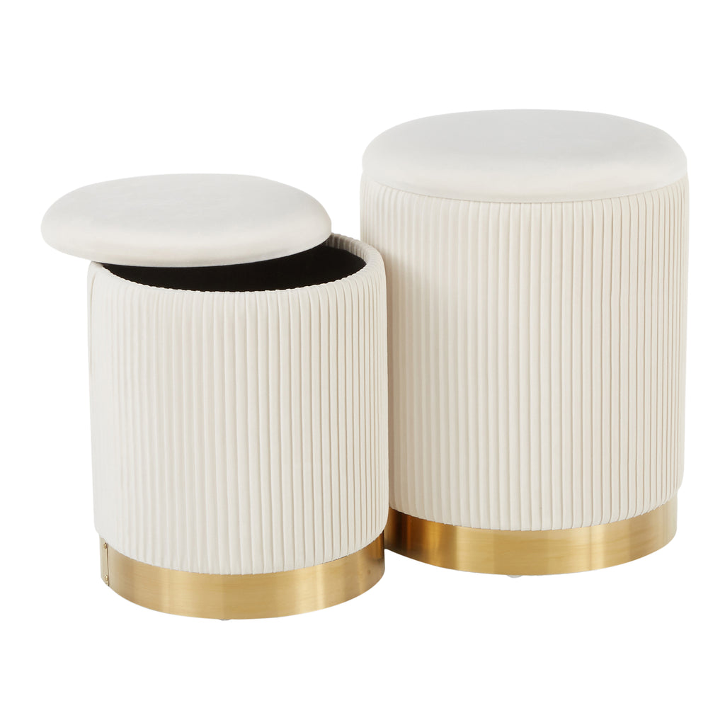 Contemporary Nesting Pleated Ottoman Set