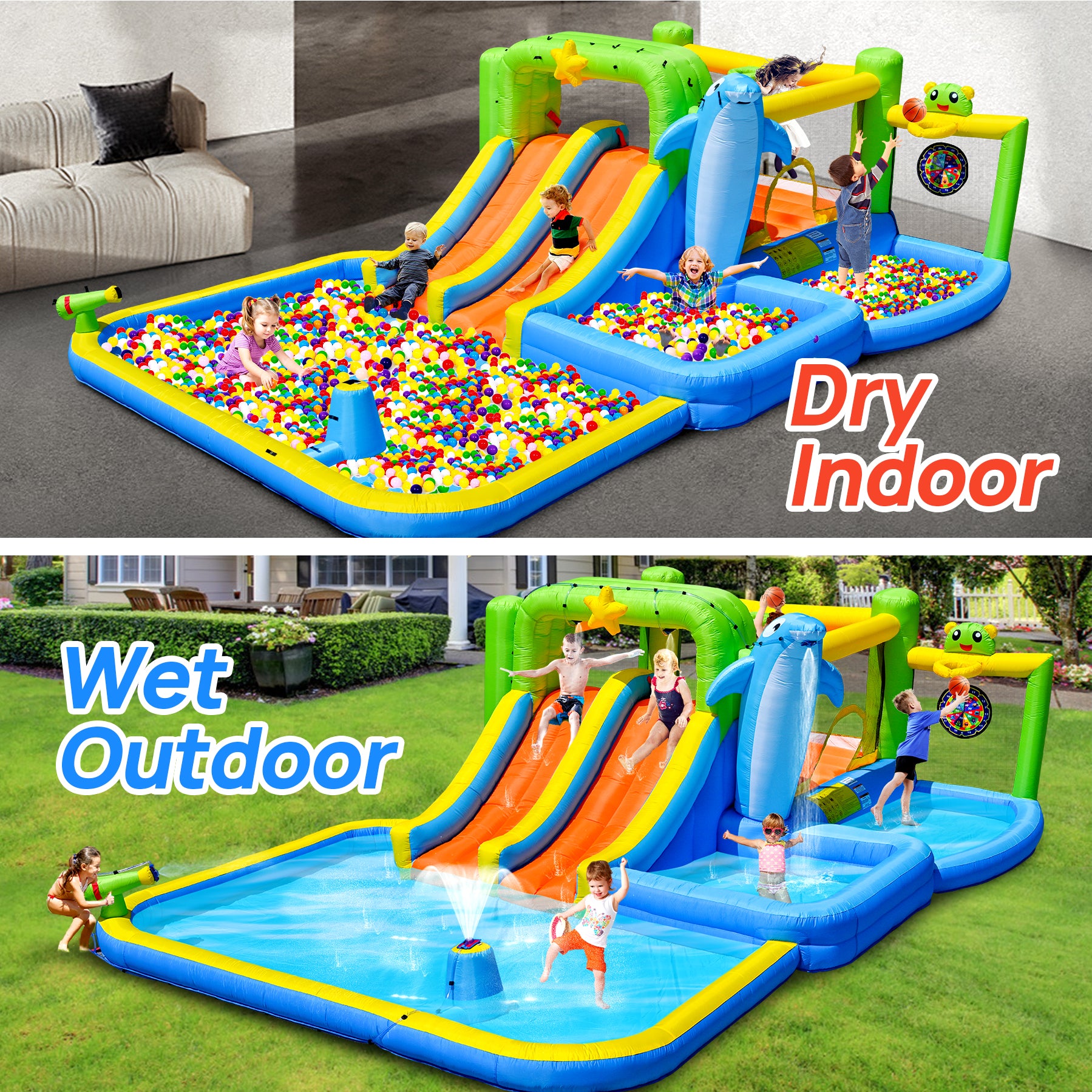 9 In 1 Inflatable Bounce House with Blower and Pool