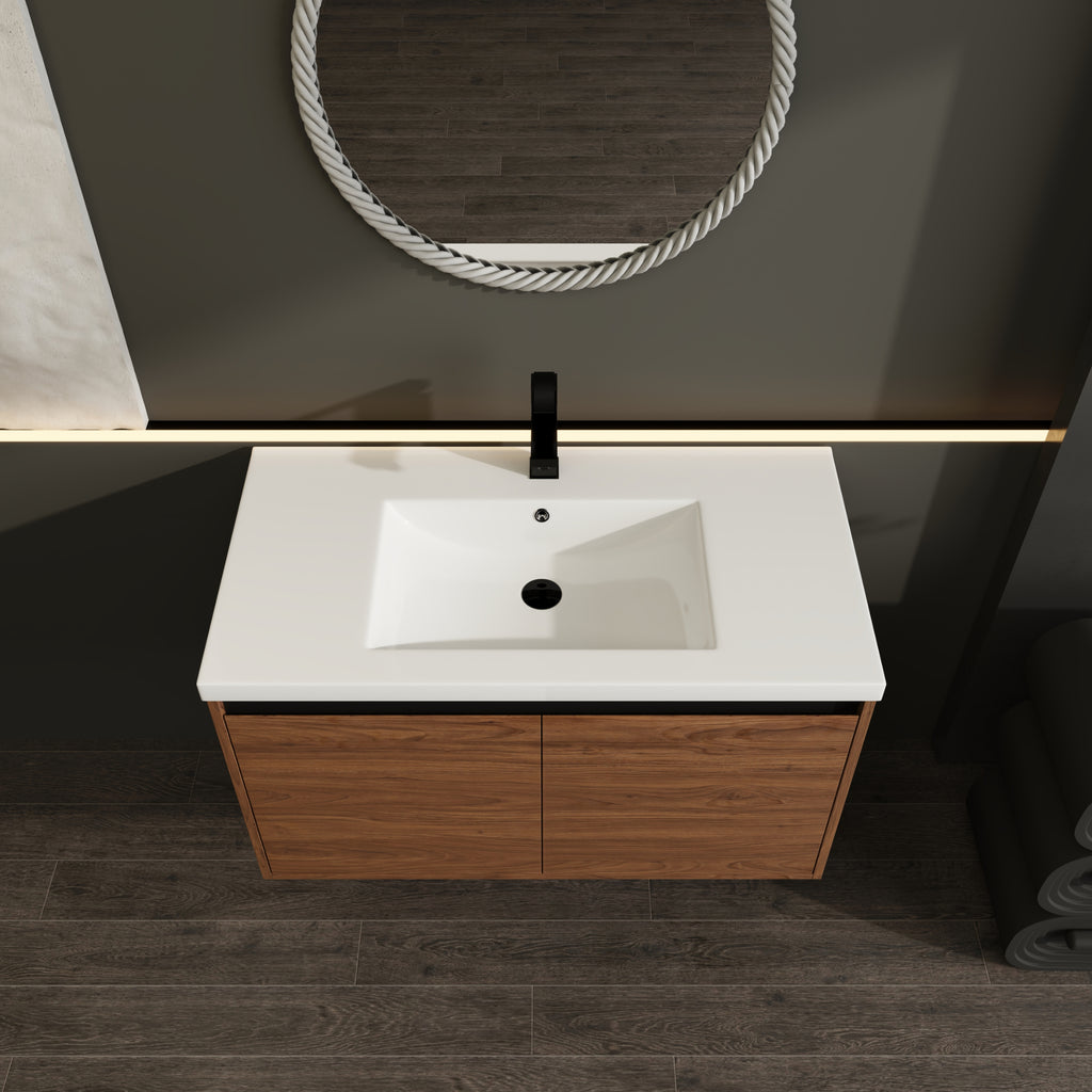 36" Wall Mounted Bathroom Vanity with Resin Basin