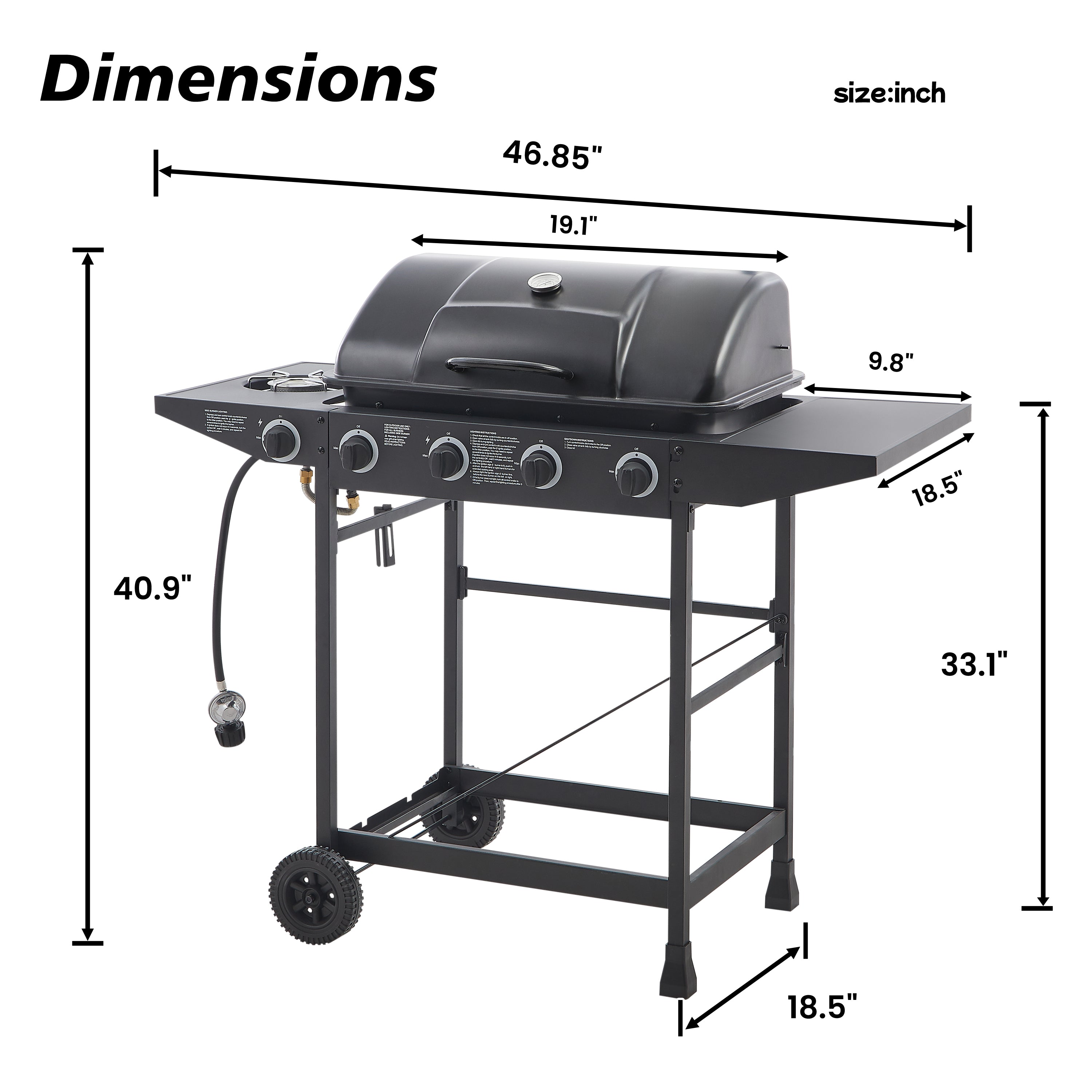 4 Burner BBQ Propane Gas Grill with Side Burner
