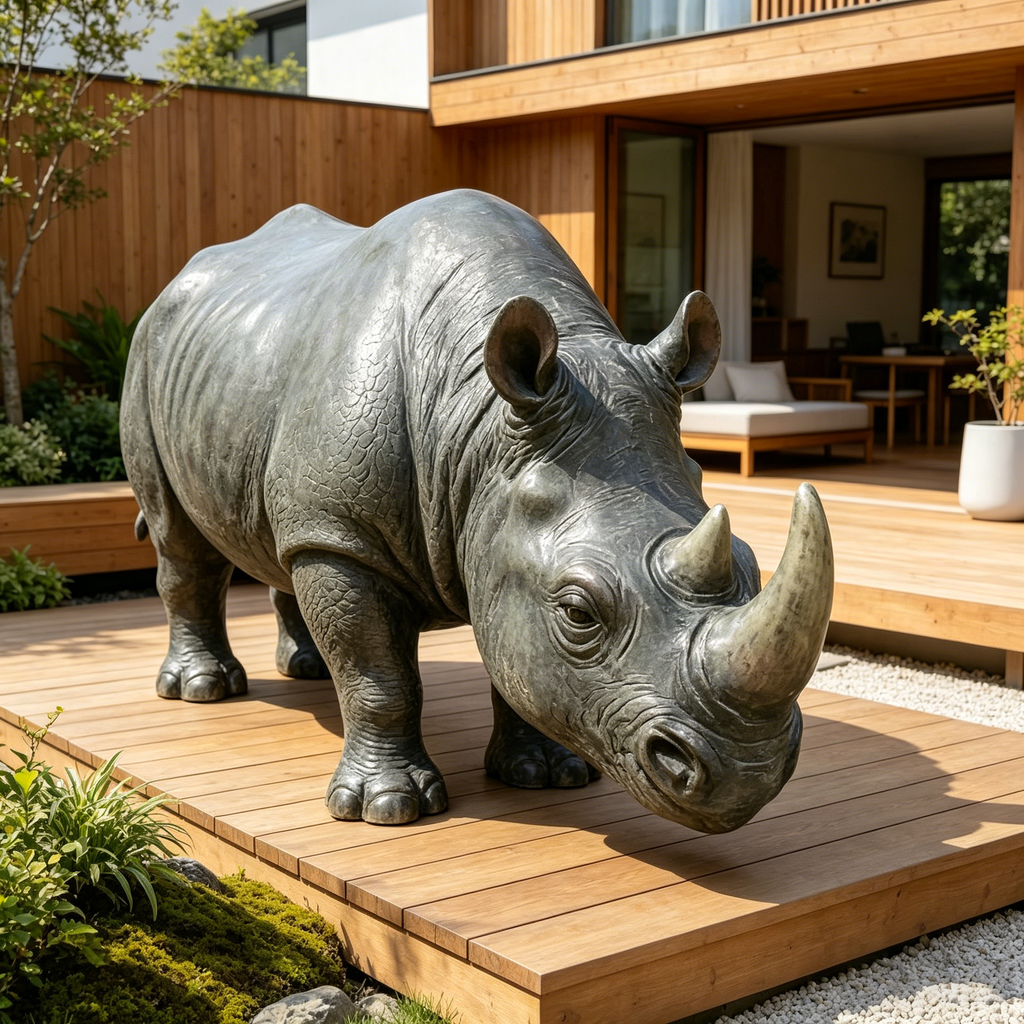 27.5" Large Realistic Rhinoceros Garden Statue