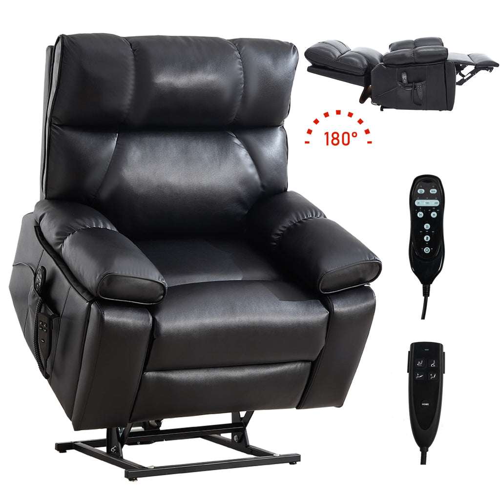 Black Leatheraire Heat Massage Dual Motor Recliner