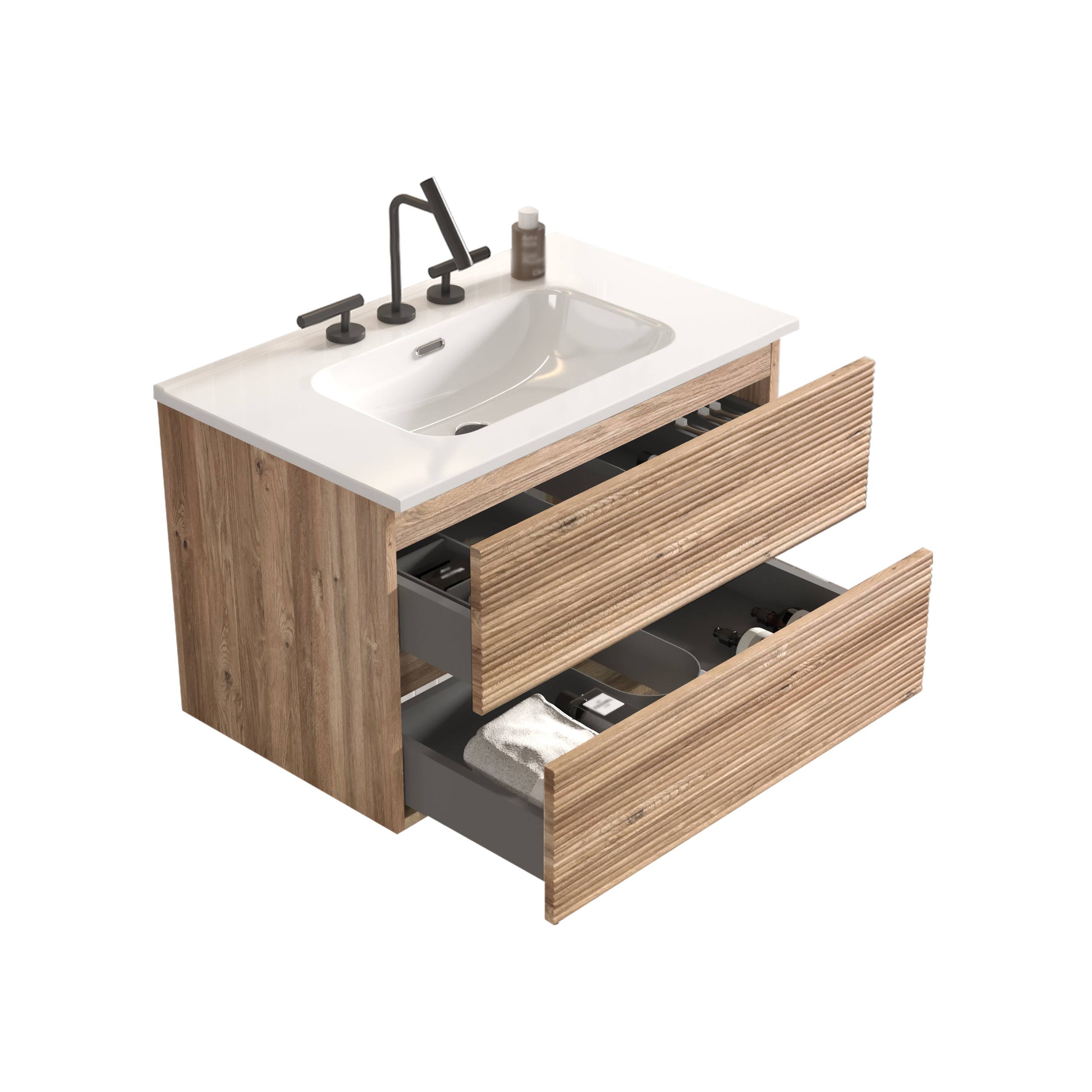 Gloria 30" Wall Mounted Rough Oak Bathroom Vanity