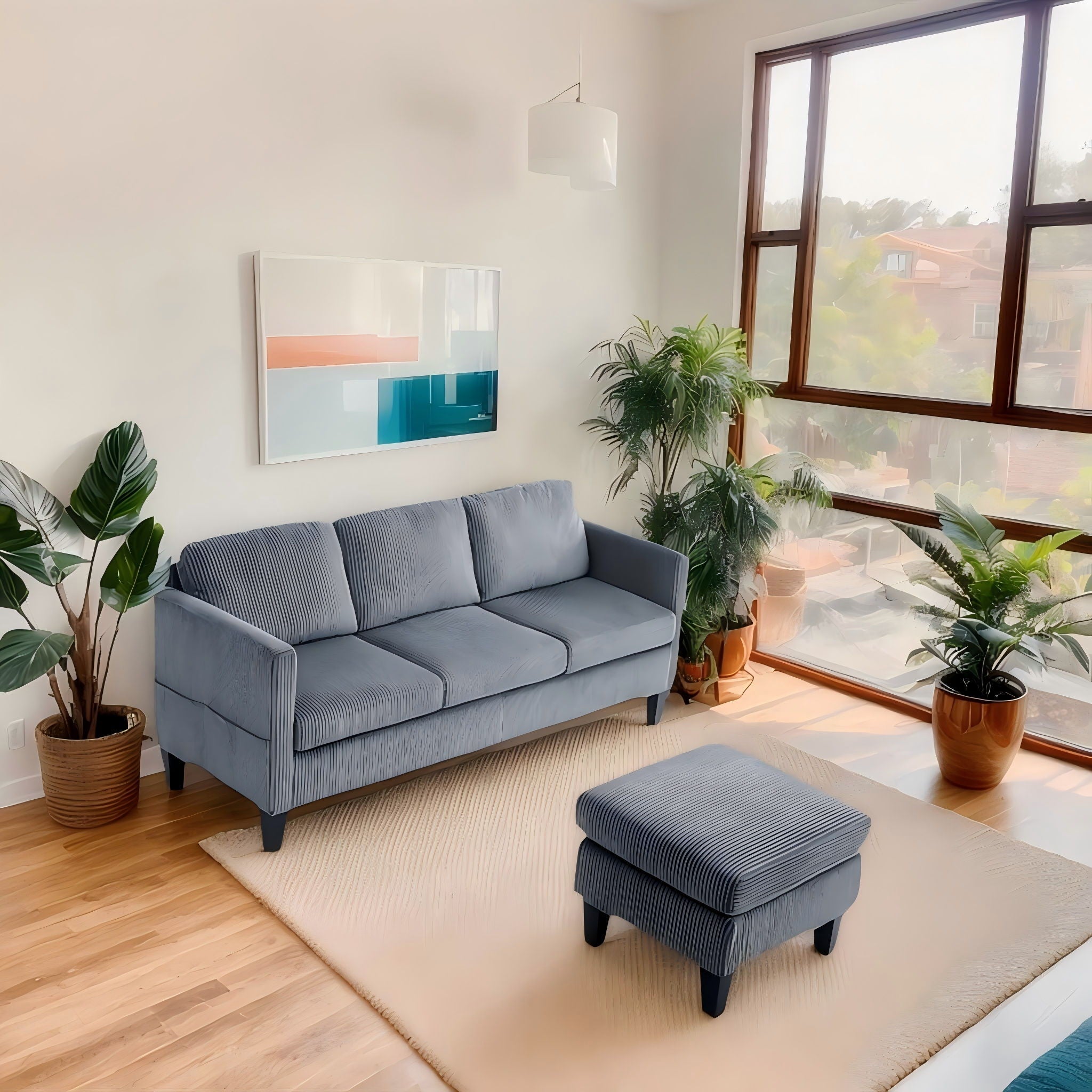 L-Shaped Sectional Sofa With Padded Cashmere - Gray