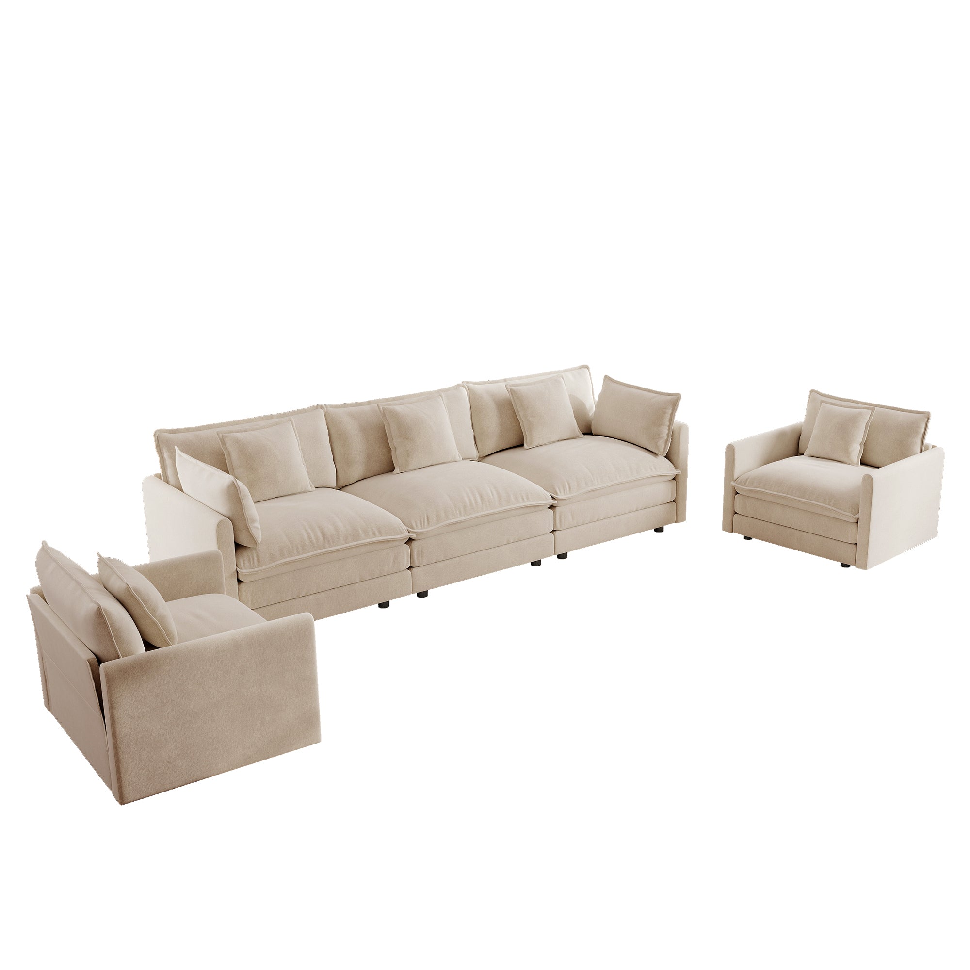 Modern Sofa Set of 3 in Light Coffee Chenille