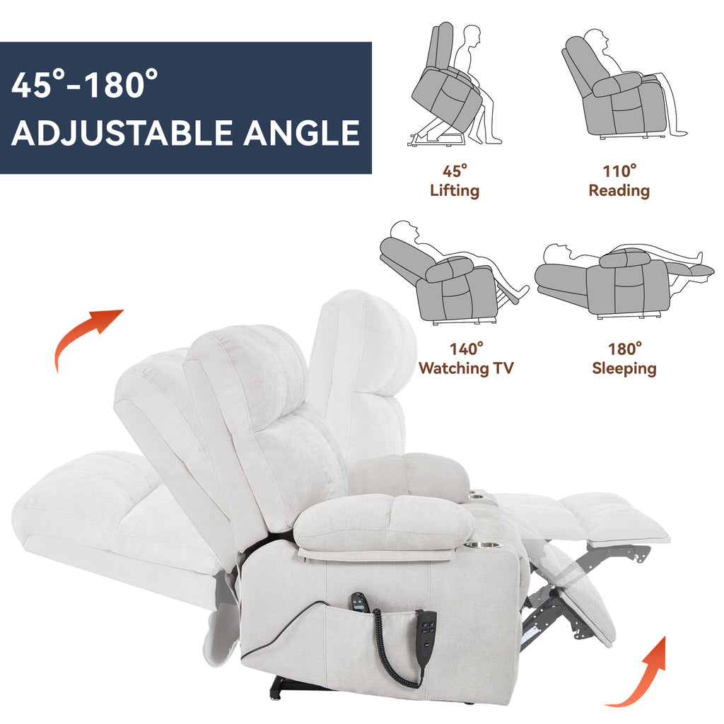 Beige Dual Motor Infinite Position Power Lift Recliner Chair