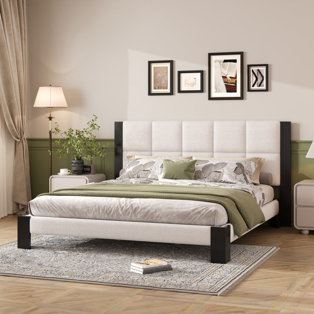 Boucle Cal King Bed Frame with Cube Headboard