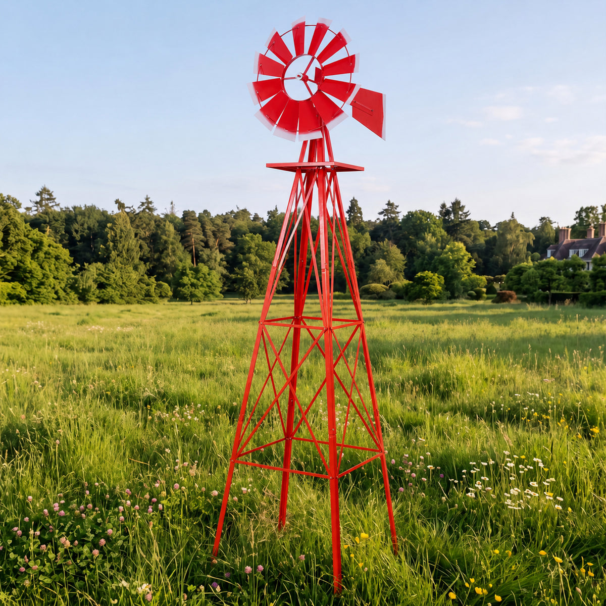 8FT Decorative Garden Windmill, Heavy Duty Metal Yard Ornament with 4 Leg Frame