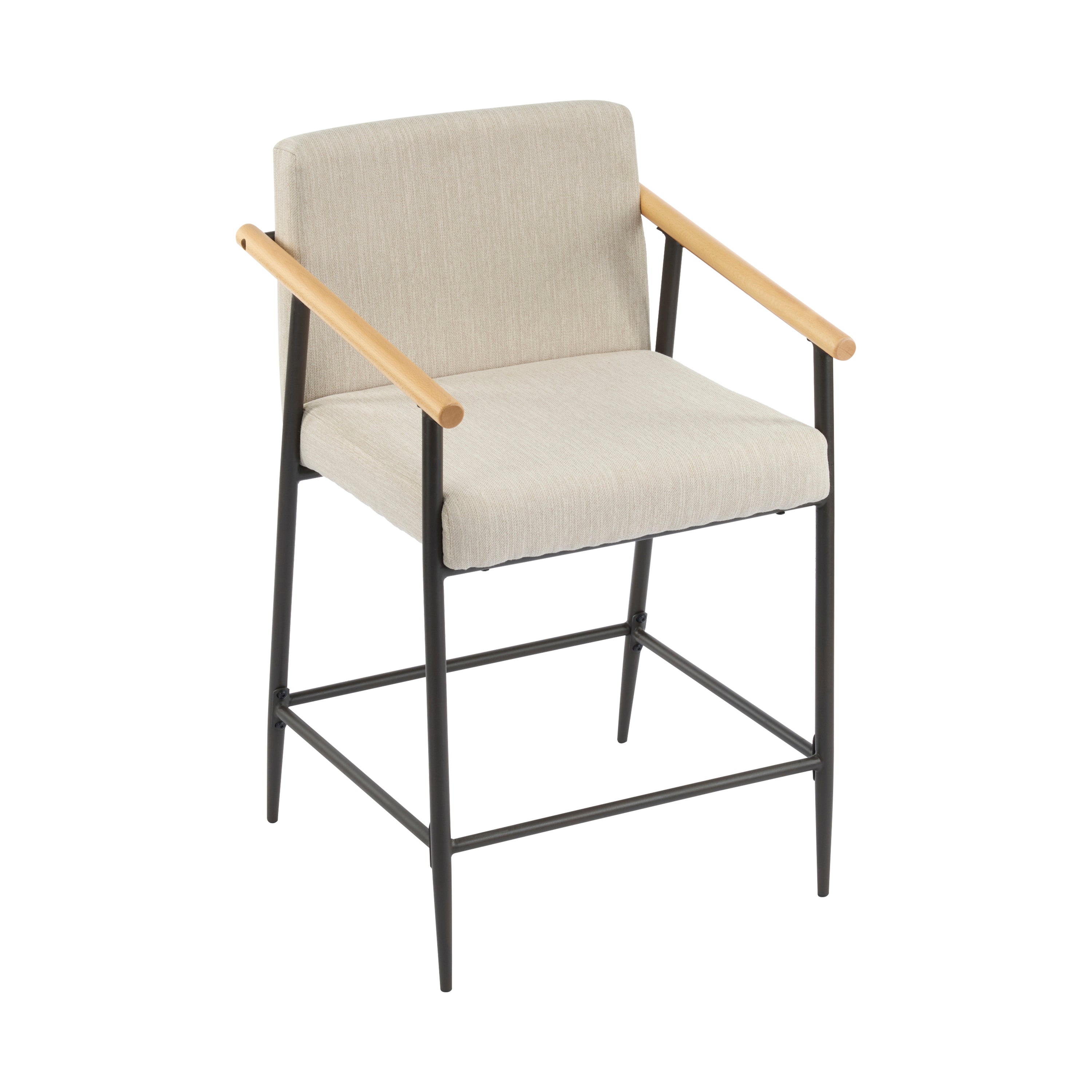 Counter Stool with Iron Frame - Set of 2 - Espresso + Beige