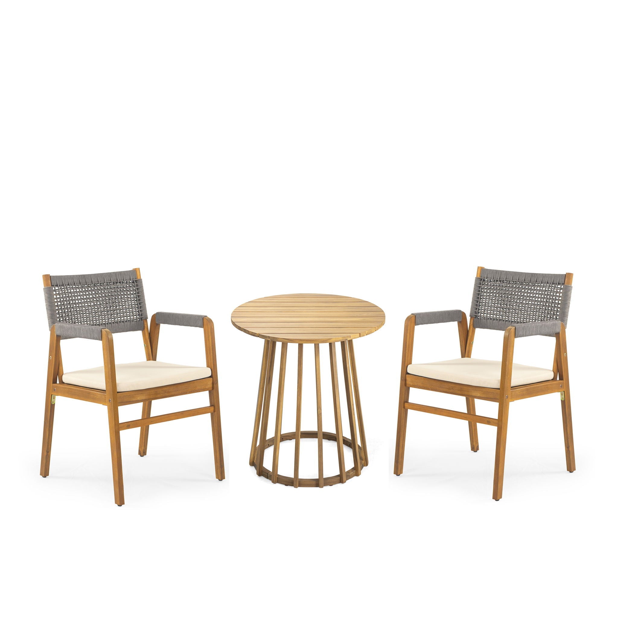 Outdoor 3 Pieces Acacia Wood Dining Set With Cushions