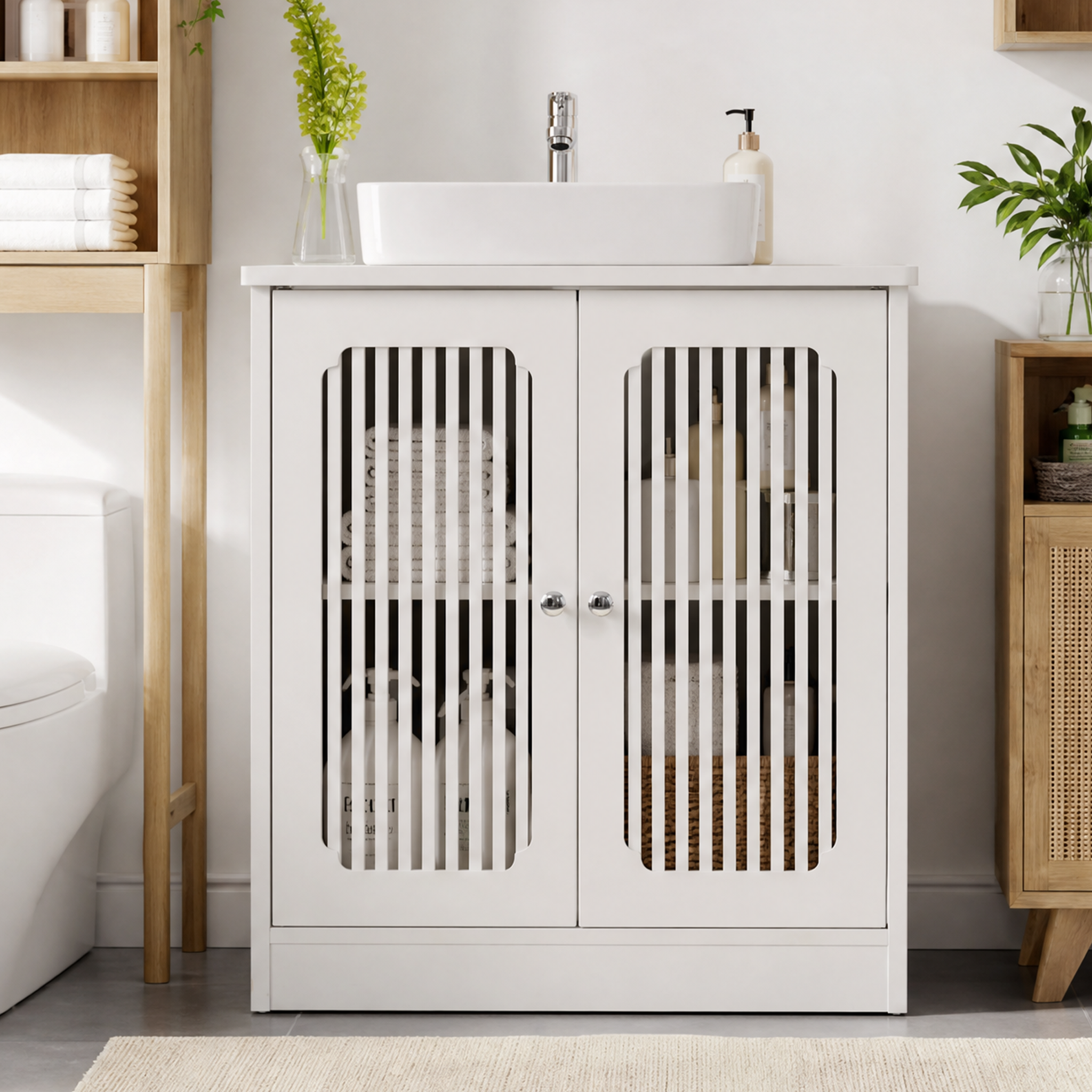 Louvered Double-Door Floor-Standing Bathroom Vanity