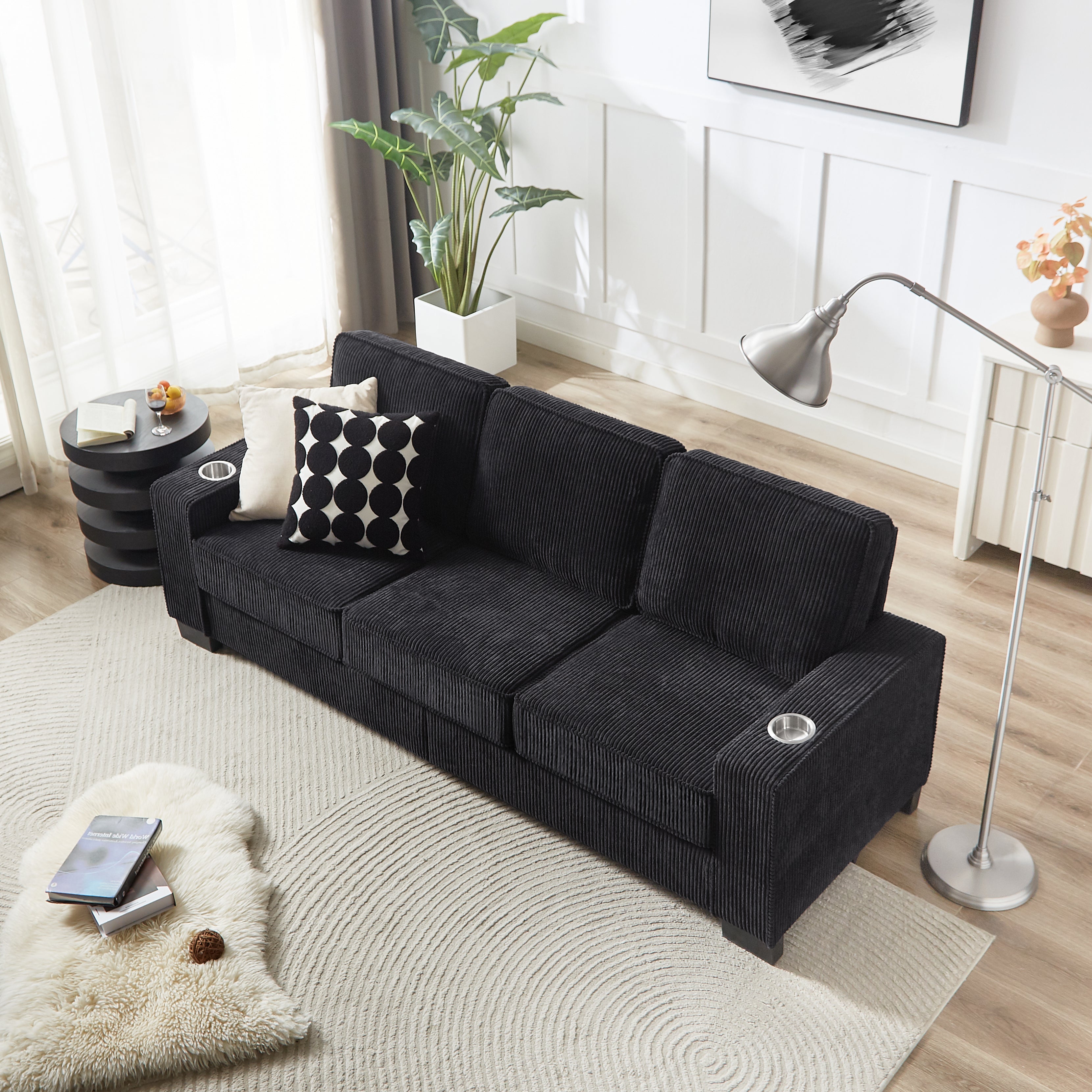 Modern Corduroy 3-Seater Sofa