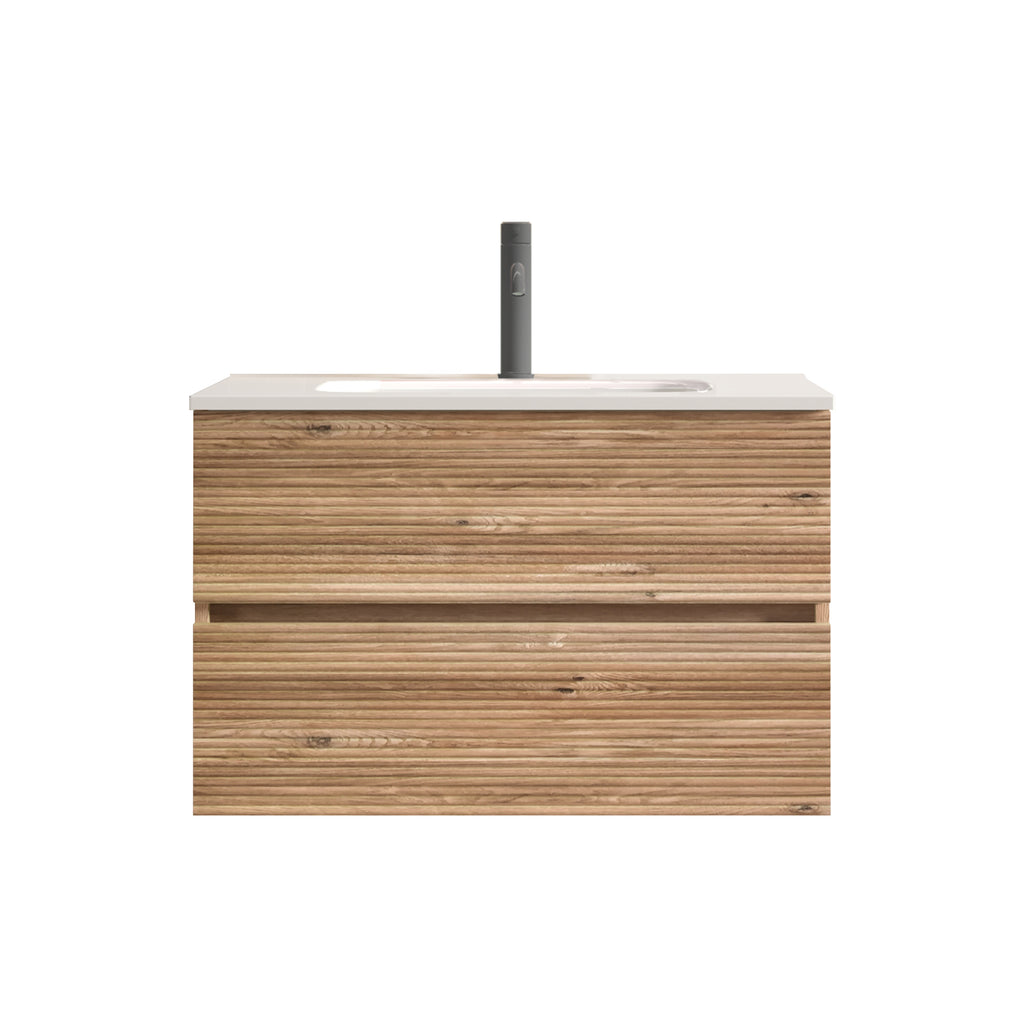 Gloria 30" Wall-Mounted Bathroom Vanity, Rough Oak with Integrated Ceramic Sink