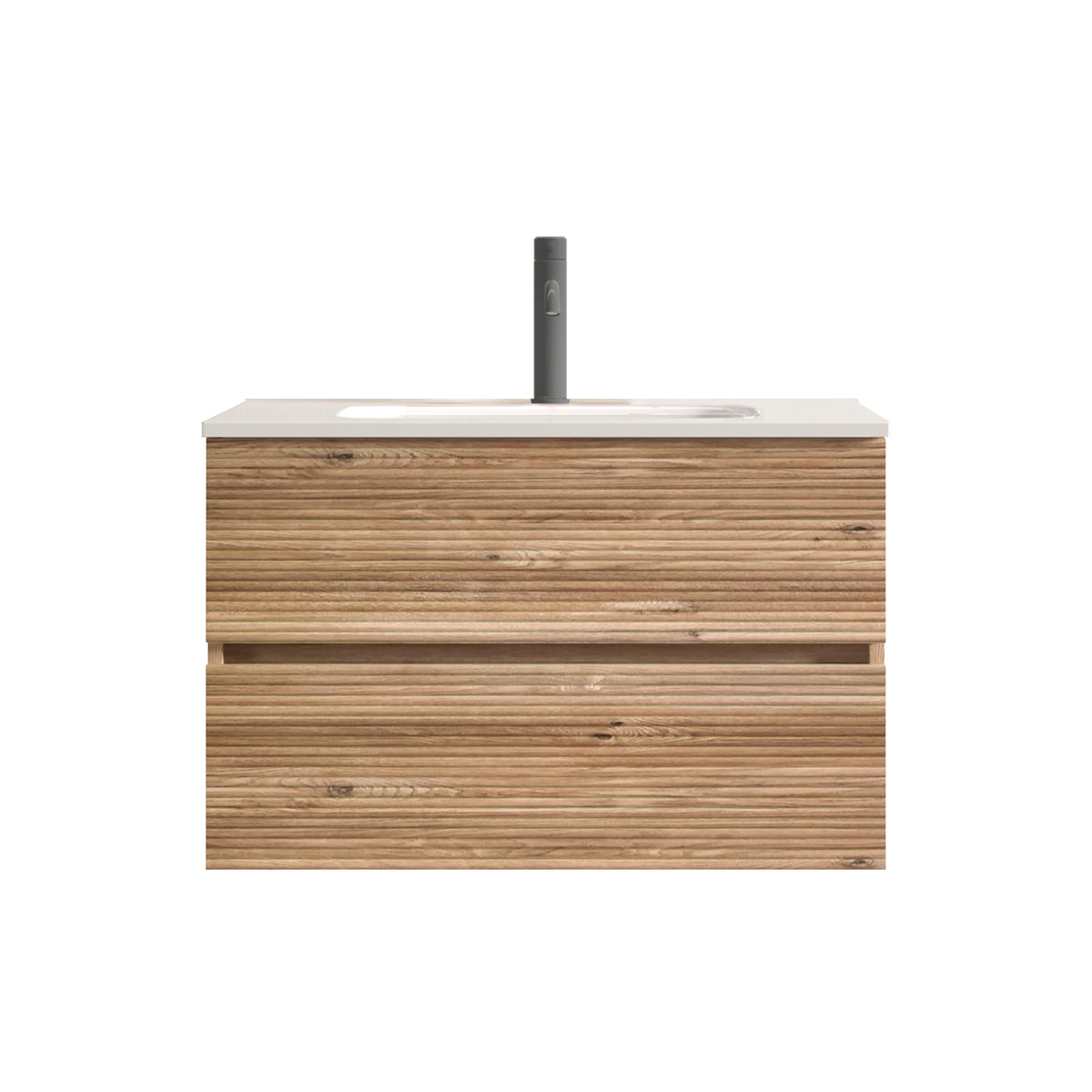 Gloria 30" Wall-Mounted Bathroom Vanity, Rough Oak with Integrated Ceramic Sink