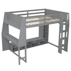 Wood Full Size Gaming Loft Bed with Desk and Multi-Storage Shelves
