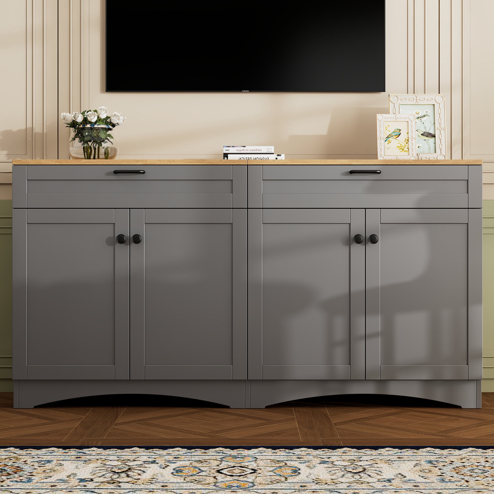 Farmhouse TV Stand with 2 Drawers for TVs Up to 70"