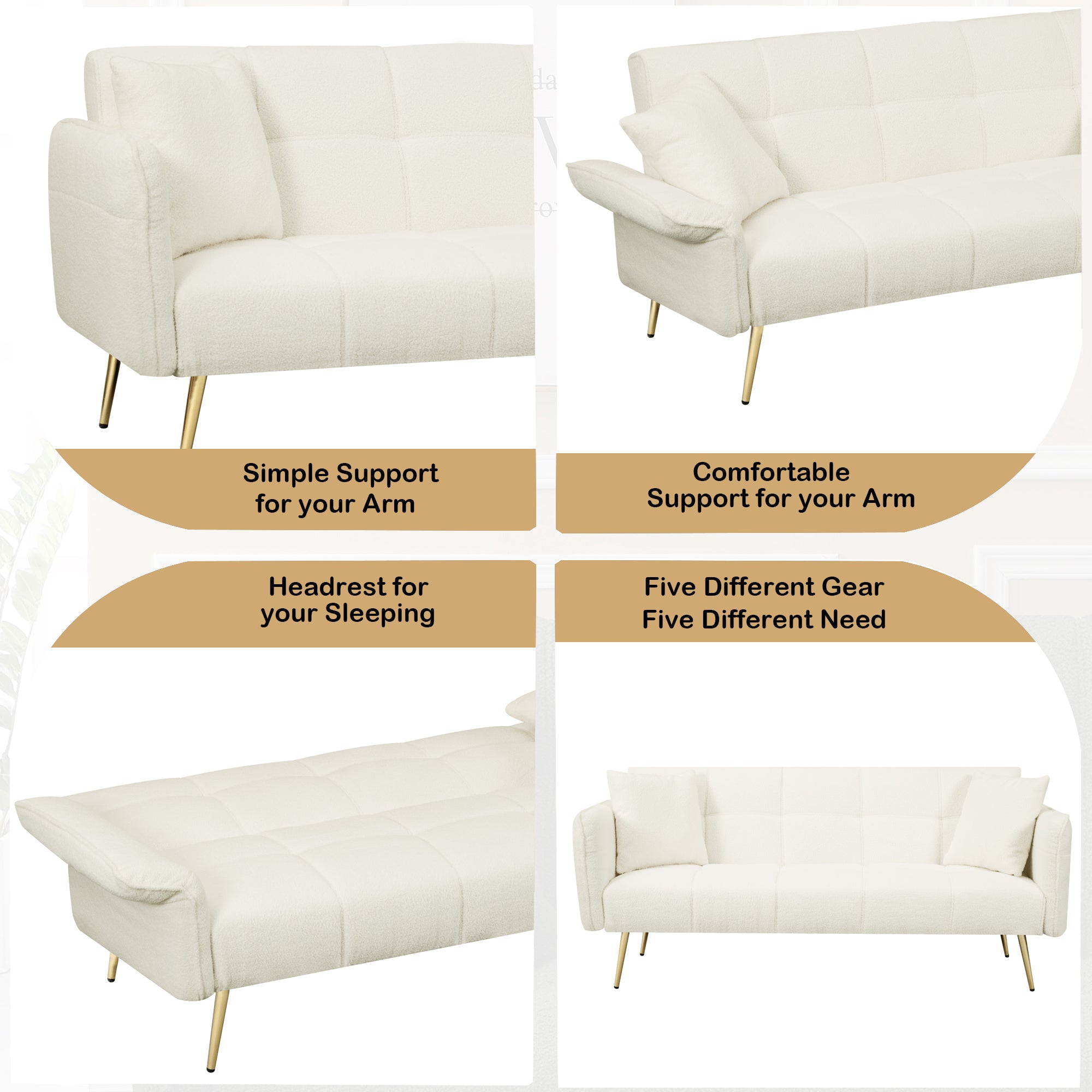 70.1" Futon Sofa Bed Convertible Double Sofa Bed with Folding Armrests