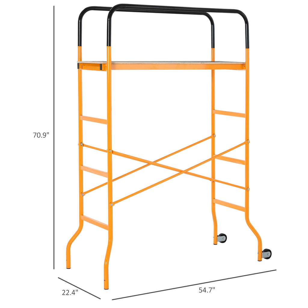 HOMCOM 4-Step Steel 4.6 x 2 x 6 ft. Scaffold 2 Wheels Free Moving for Indoor & Outdoor Decoration Anti-Skid, 440 Pound Capacity