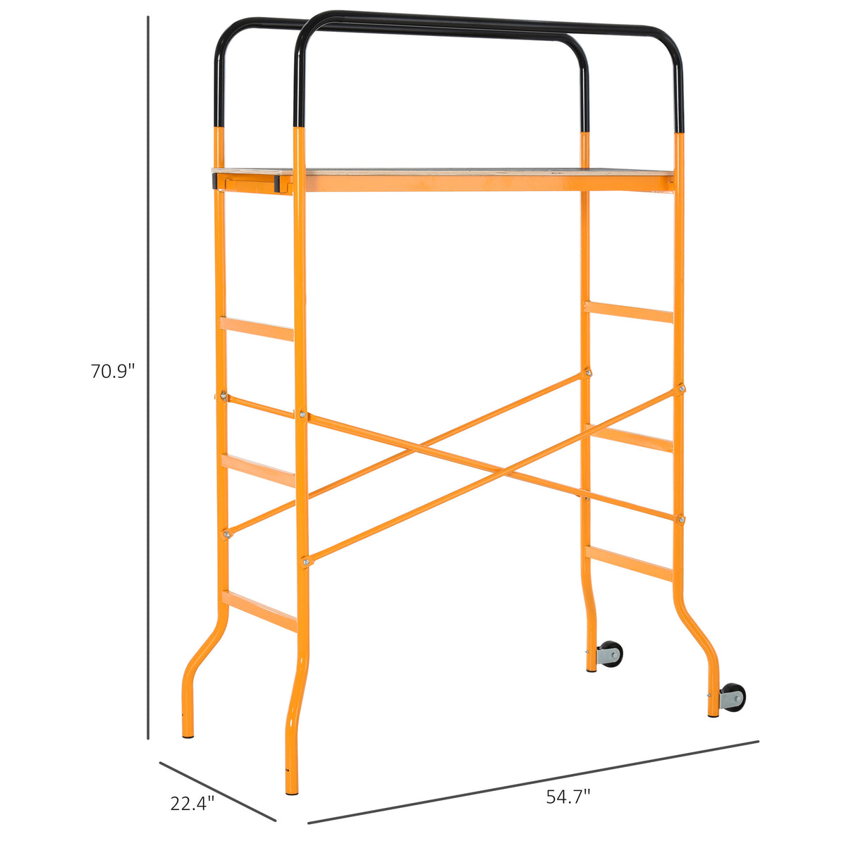 HOMCOM 4-Step Steel 4.6 x 2 x 6 ft. Scaffold 2 Wheels Free Moving for Indoor & Outdoor Decoration Anti-Skid, 440 Pound Capacity