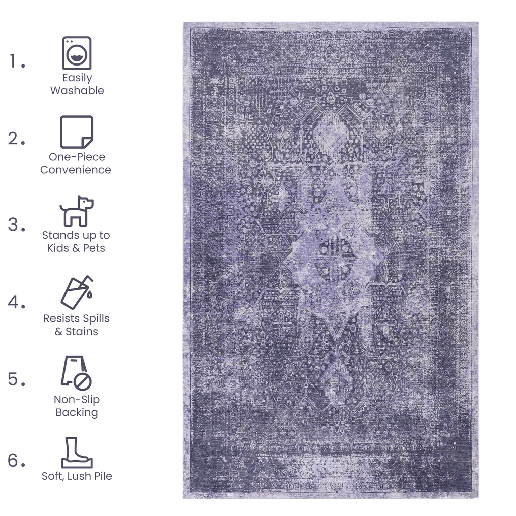 MAVAL Anthracite Washable Rug 2' x 3' Doormat