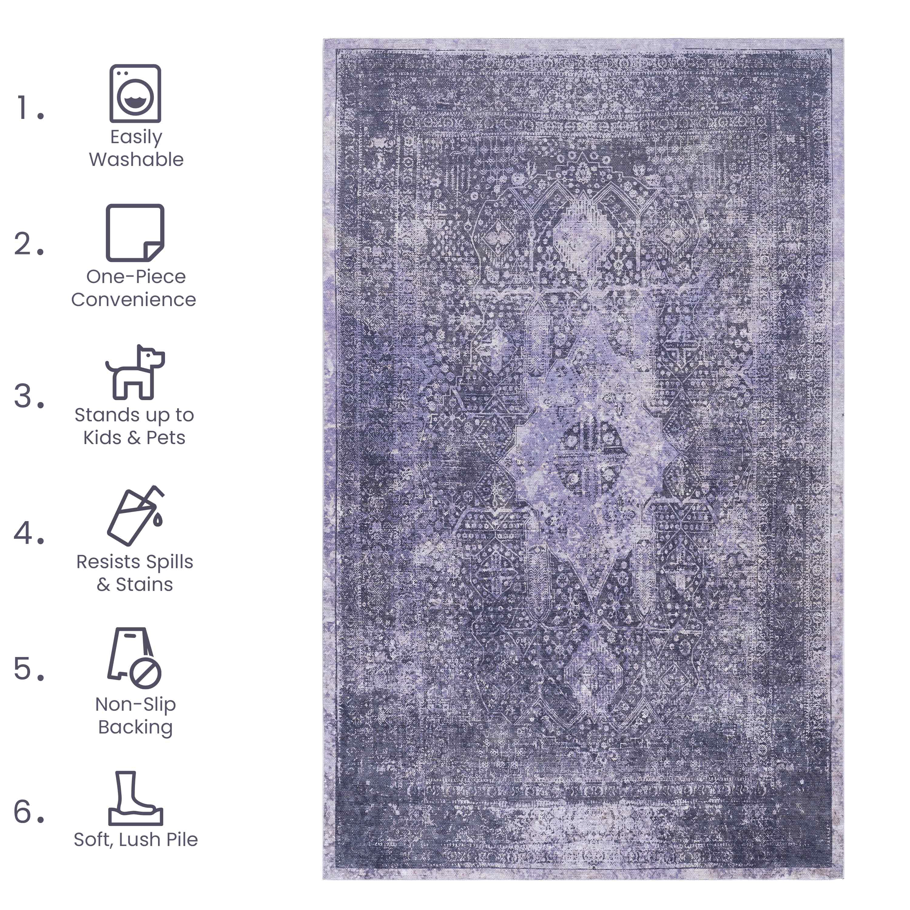 MAVAL Anthracite Washable Rug 2' x 3' Doormat
