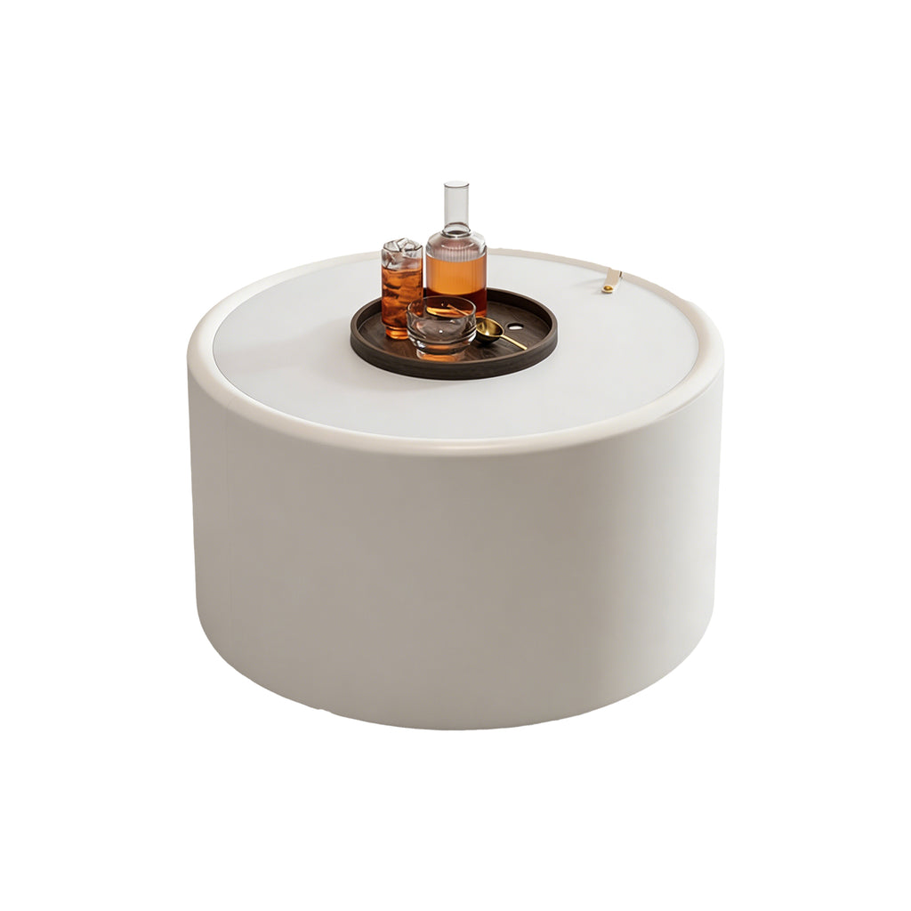 White Round Coffee Table with Tempered Glass Top