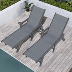 Outdoor Pool Lounge Chairs Set of 2, HDPE with Wheels