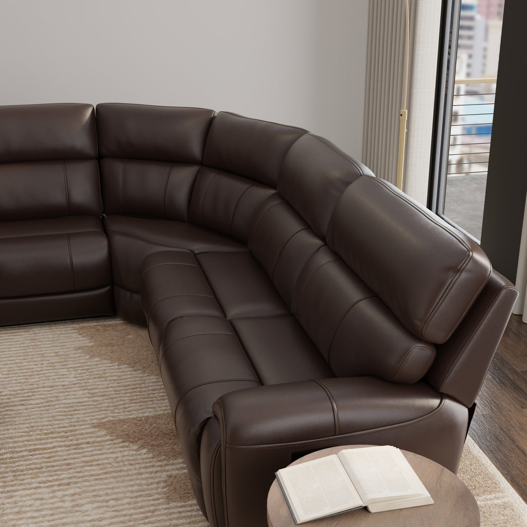 6-Piece Leather Power Sectional in Brazil Tobacco