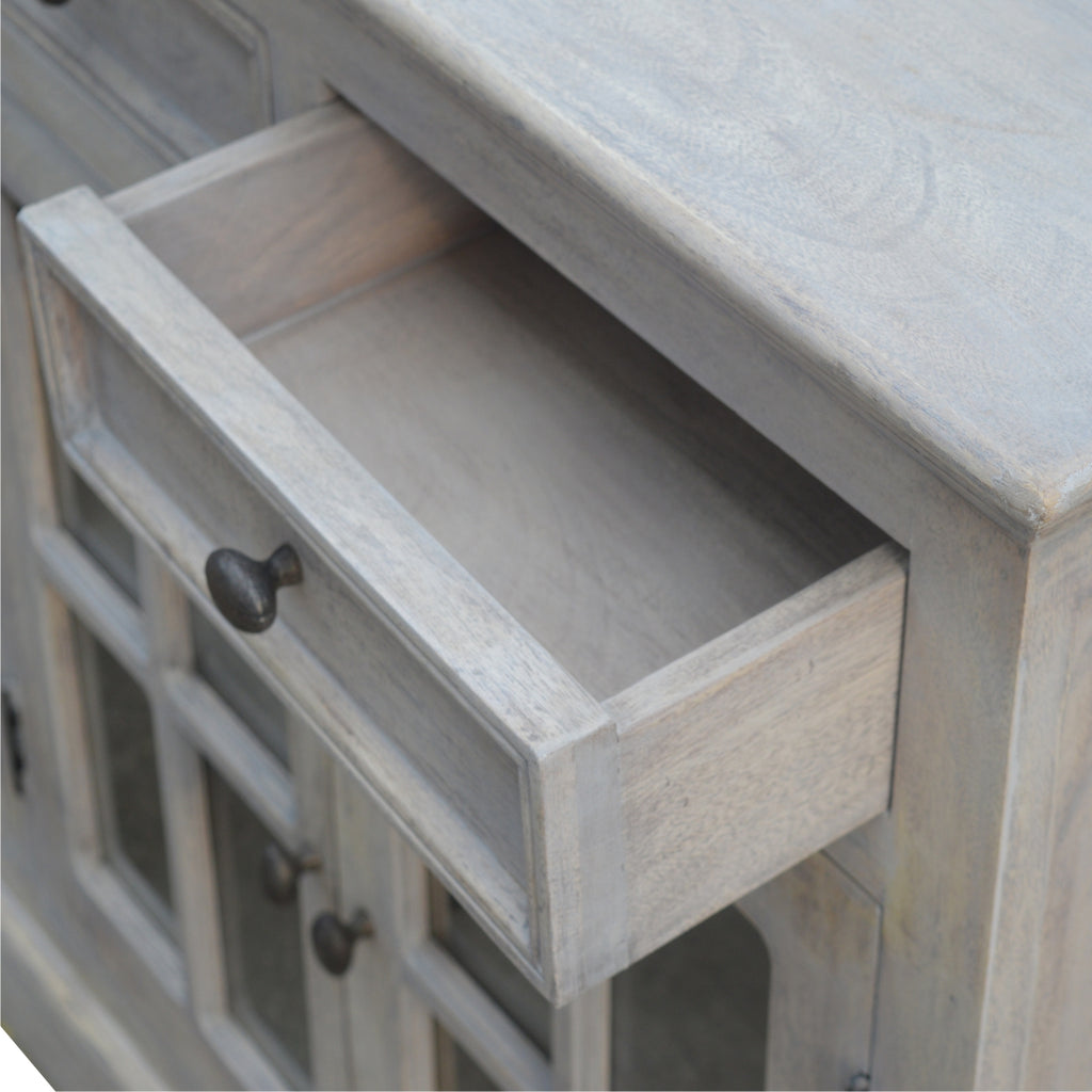 Solid Wood Stone Acid Wash Glazed Sideboard, 4 Drawers, 4 Shelves
